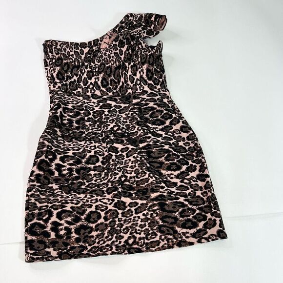 Parker Black Mini Dress Womens 16 JoJo One Shoulder Ruffle Leopard Print new - Picture 8 of 12